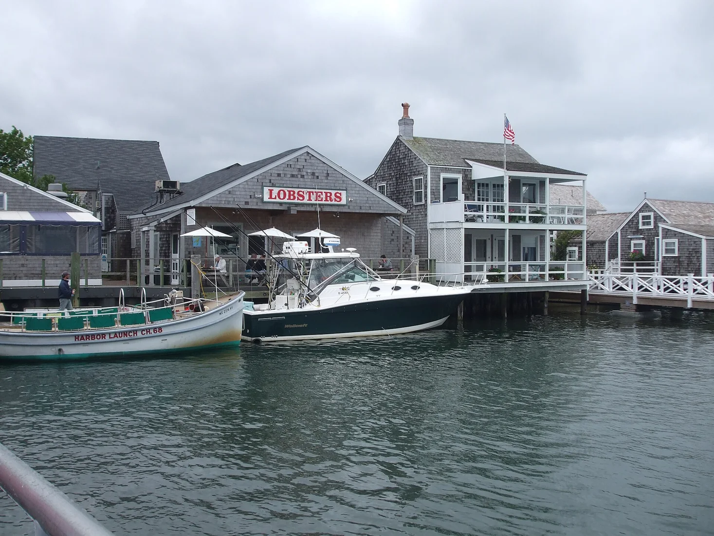 Nantucket harbor, wharf shacks, MA, USA.JPG