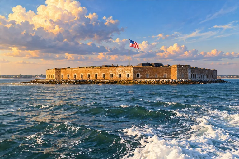 Illustrative scene inspired by Fort Sumter and Fort Moultrie