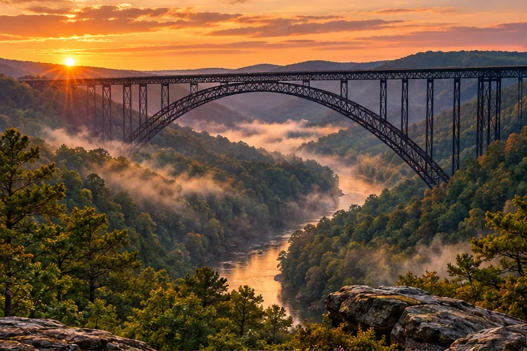 Illustrative scene inspired by New River Gorge