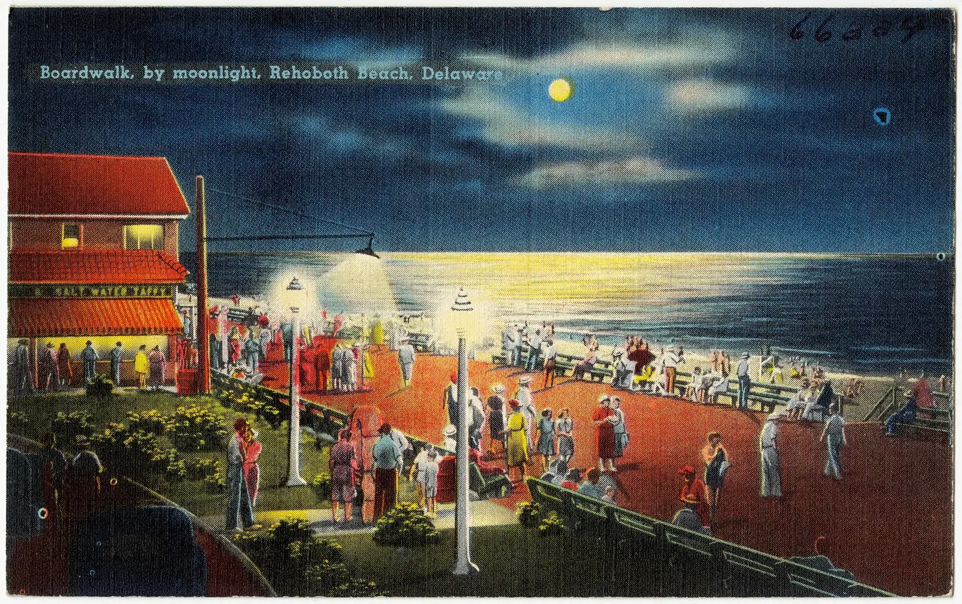 Rehoboth Beach & Tax-Free Finds — Boardwalk, by moonlight, Rehoboth Beach, Delaware (66334)