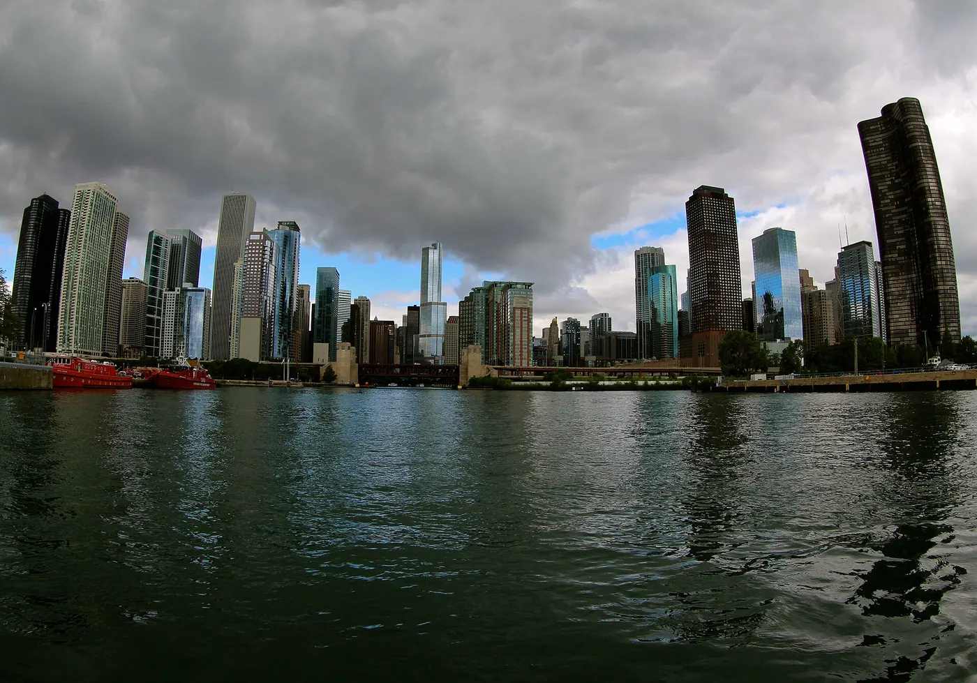 Illustrated scene of the Chicago River downtown