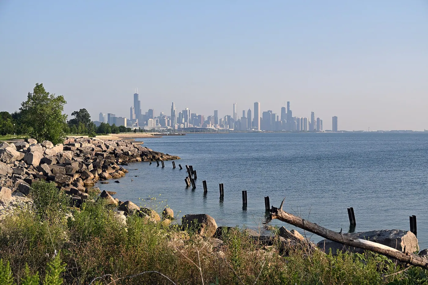 Illinois — Morning view of the downtown skyline from near Morgan Point along Lakefront Trail, Chicago, 2025