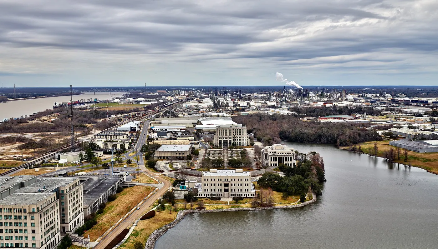 Baton Rouge & the Capitol — View North from observation deck of Louisiana State Capitol, Baton Rouge, Feb 2021