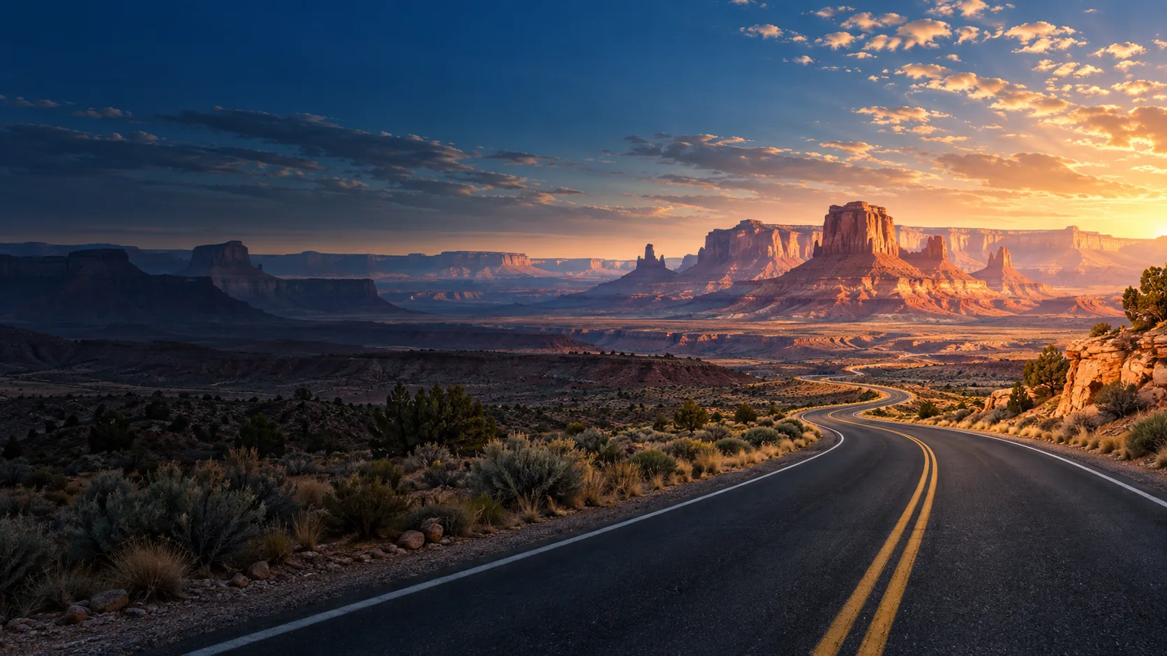 Illustrative Utah road crossing the red-rock high desert