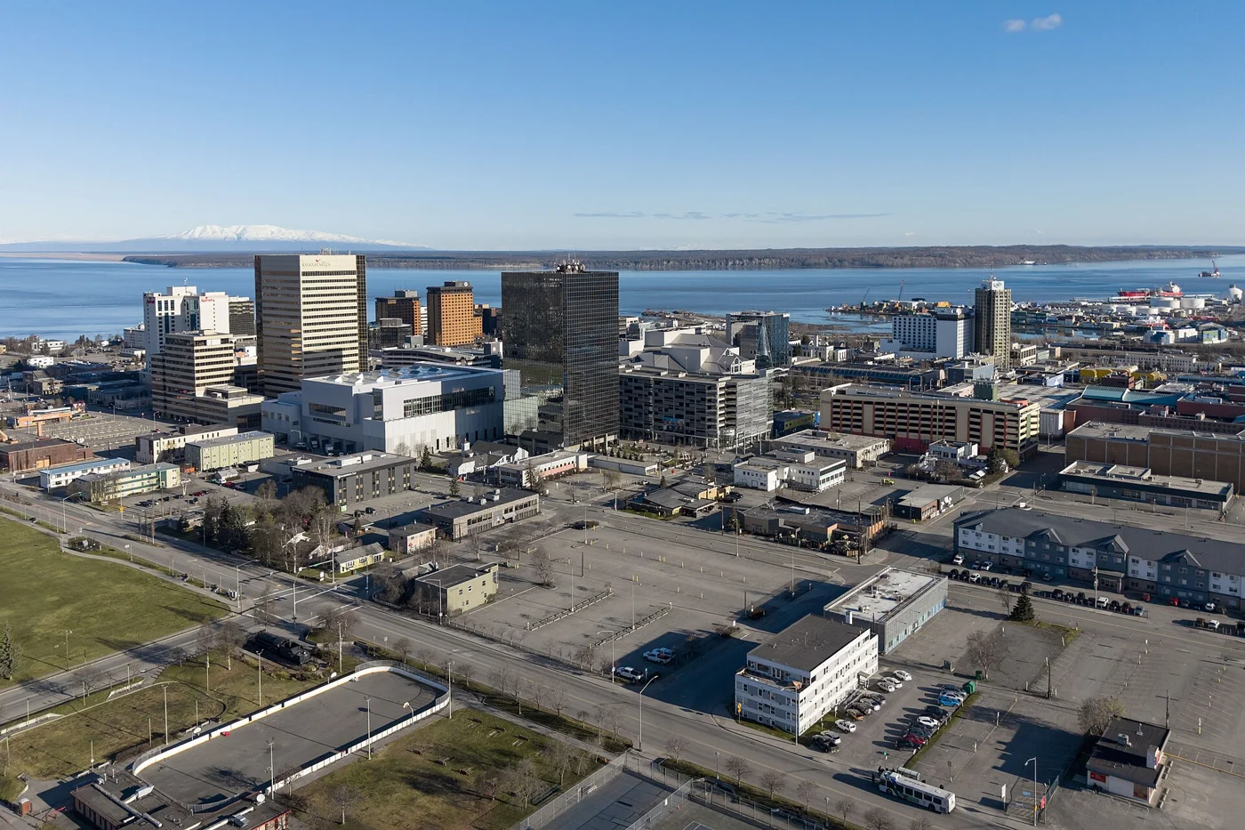 Anchorage skyline below the Chugach Mountains