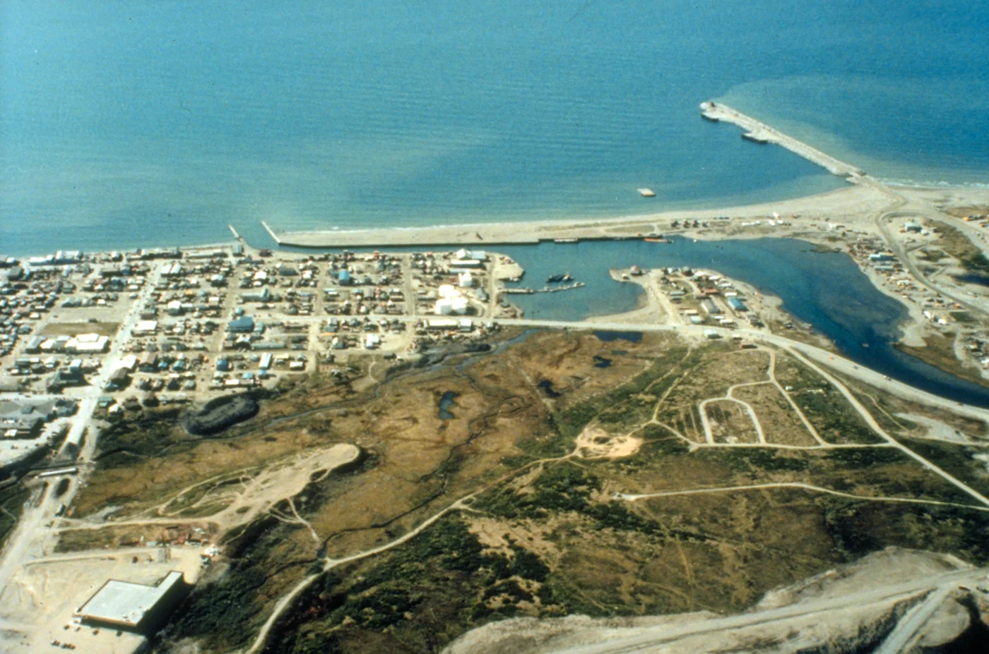 Aerial view of Nome and its harbor