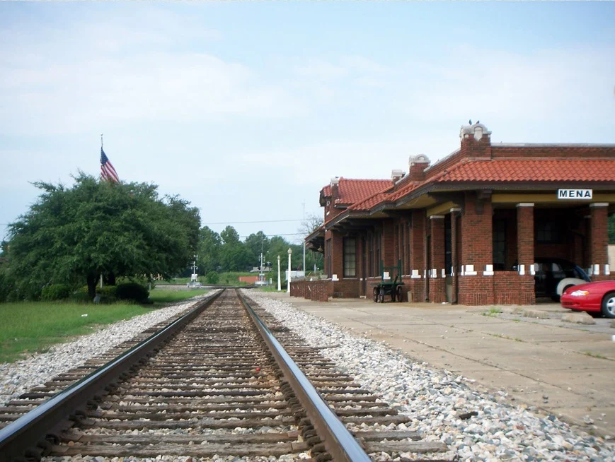 Historic railroad depot in Mena, Arkansas