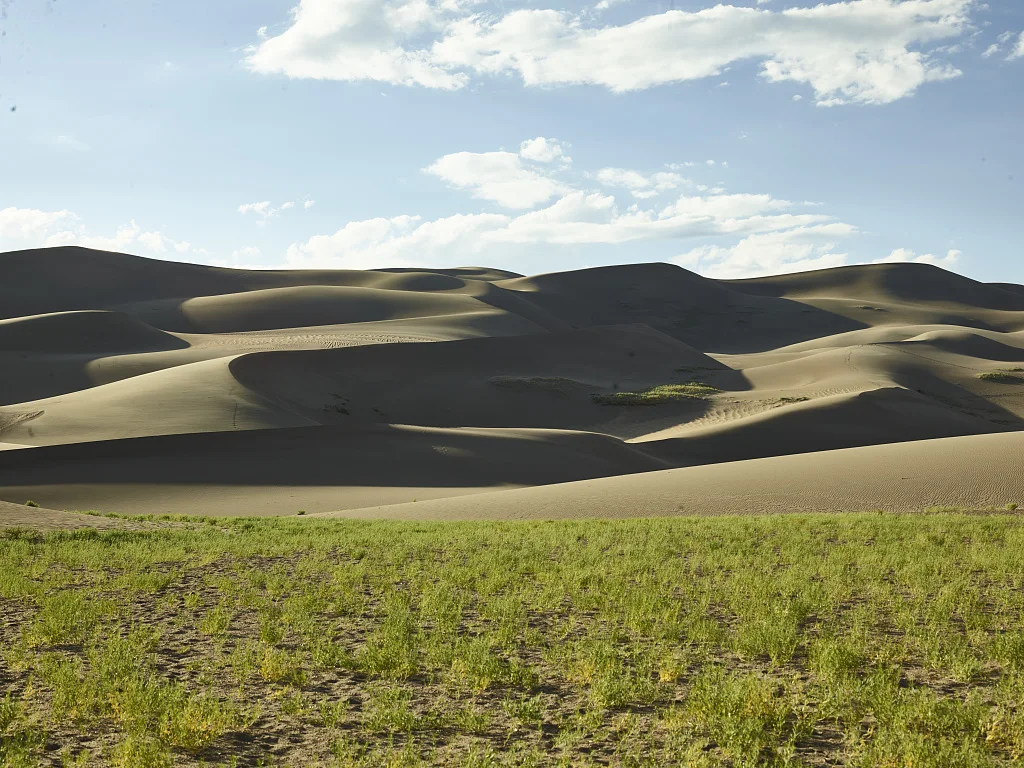 View of the tallest dune in North America at Great Sand Dunes National Park & Preserve, in the San Luis Valley near Alamosa, Colorado