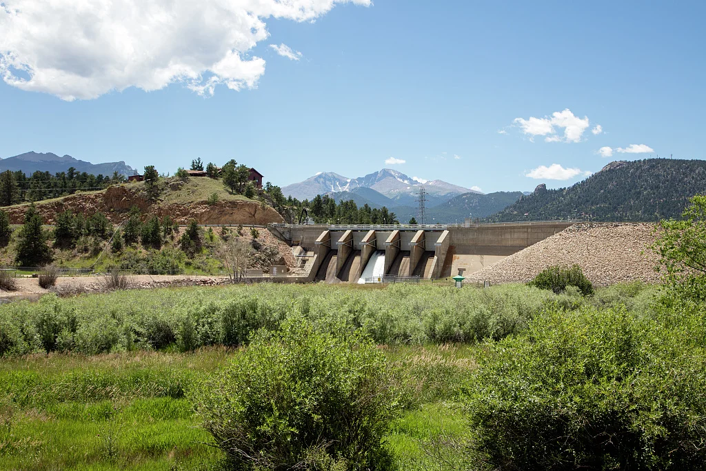 Olympus Dam, which turns a portion of the Big Thompson River in Larimer County, Colorado, into Lake Estes, east of downtown in the town of Estes Park