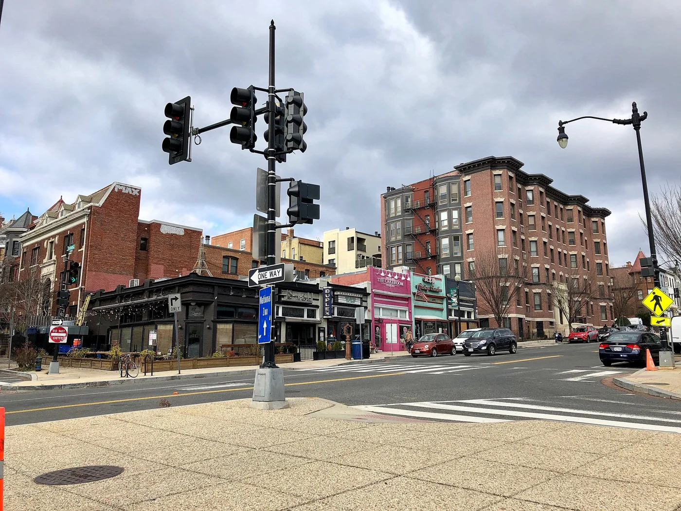 18th Street and neighborhood buildings in Adams Morgan, Washington, D.C.
