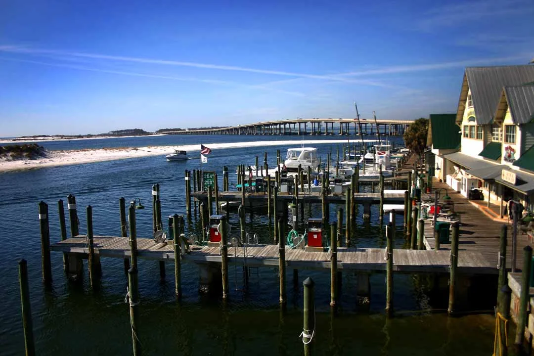 Boats along Destin Harbor