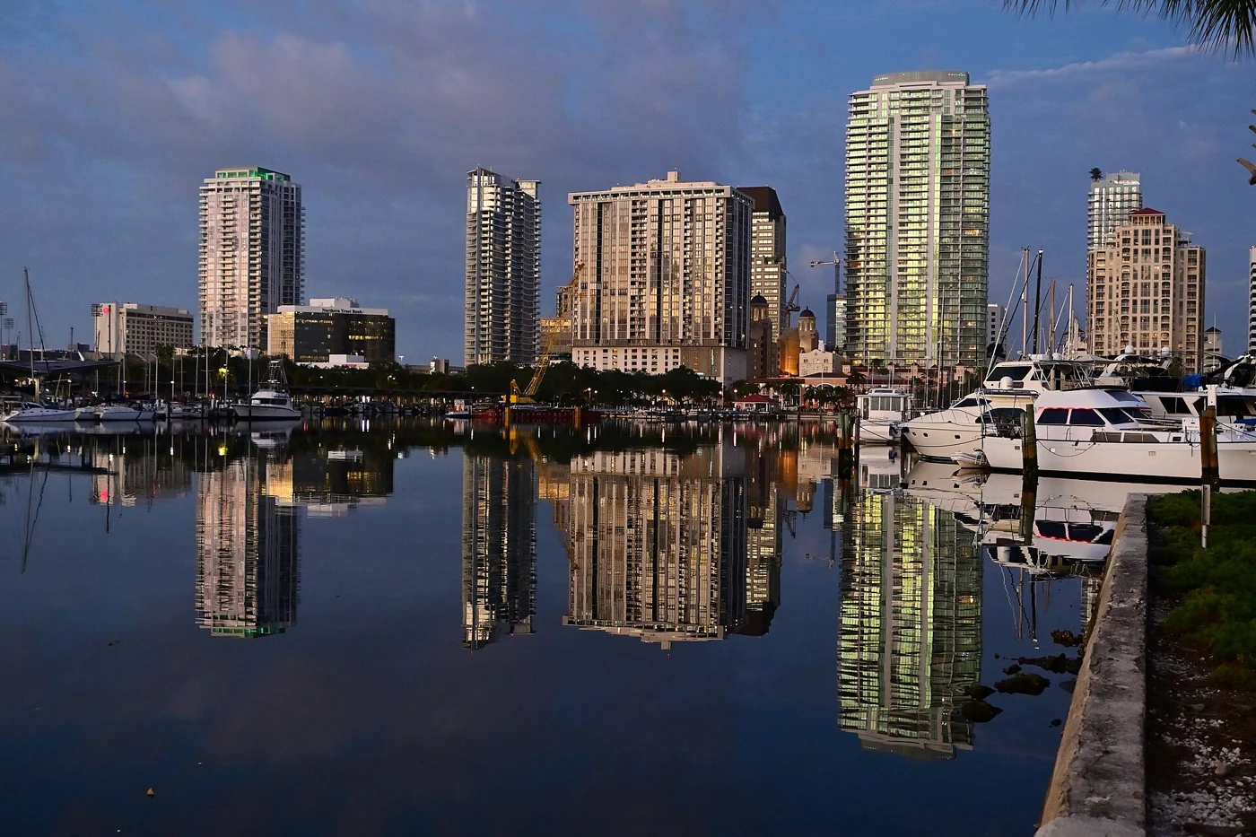 St. Petersburg waterfront skyline before sunrise