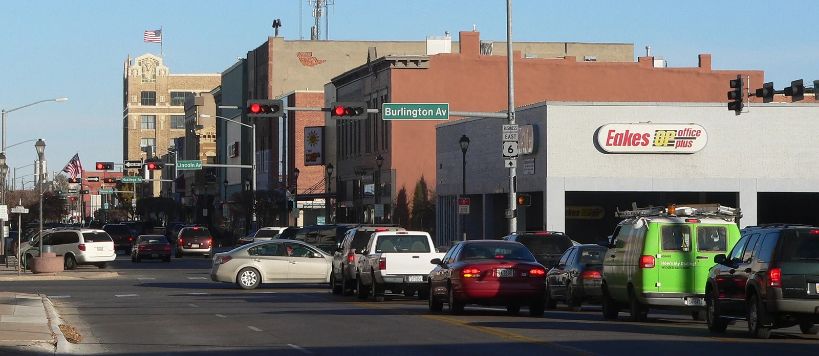 Downtown street in Hastings, Nebraska