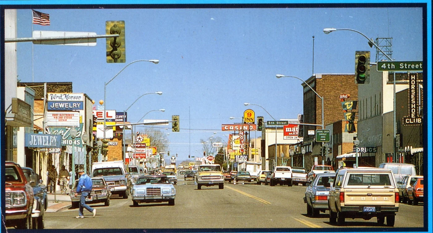 A historic street scene in downtown Elko, Nevada