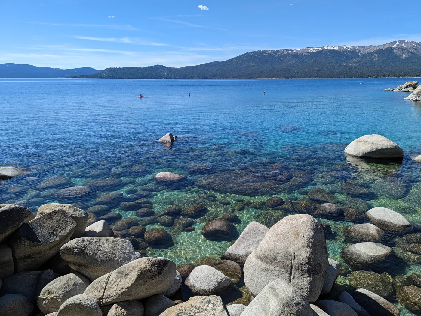 Clear Lake Tahoe water and granite boulders at Sand Harbor near Incline Village, Nevada