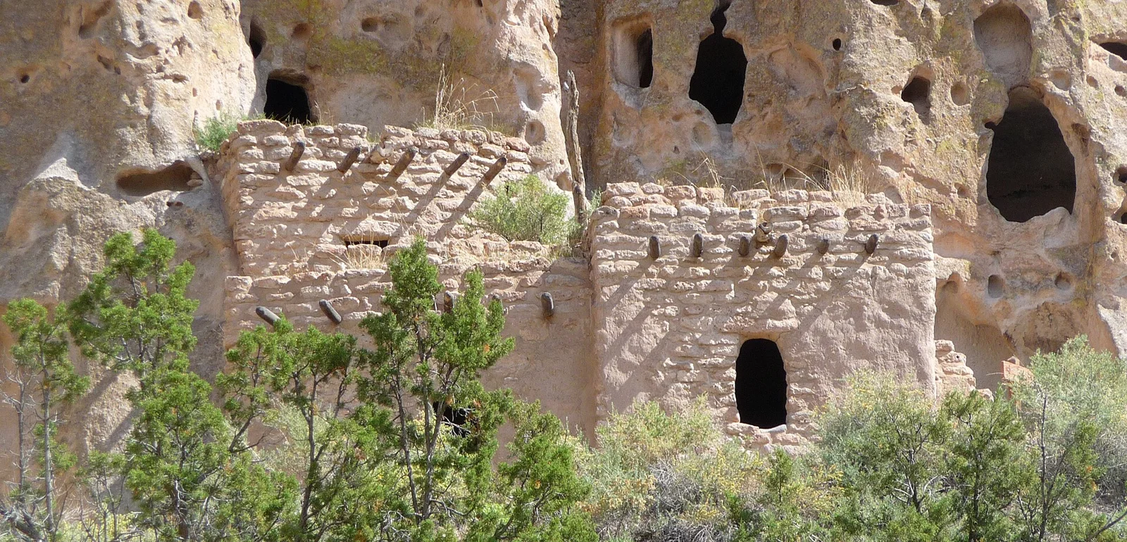 Bandelier National Monument in September 2011 - Cliff Dwellings - reconstructed cliff house.JPG