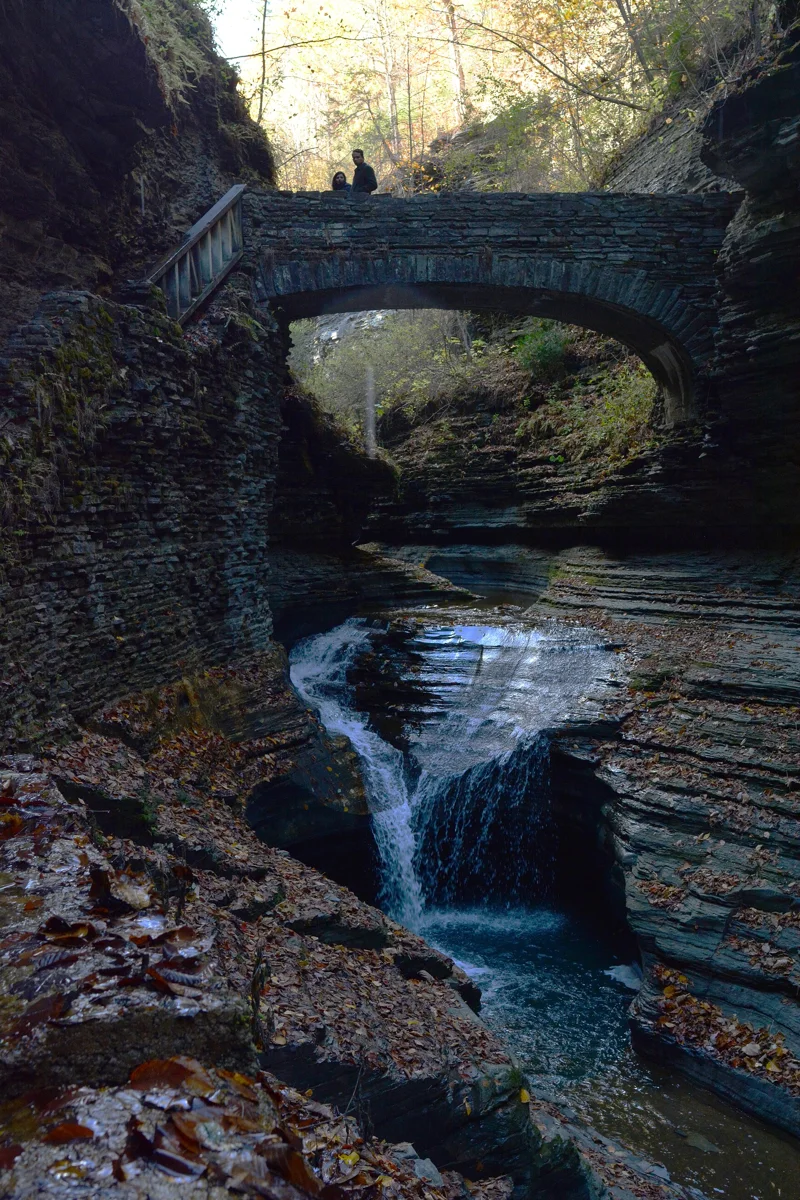 Watkins Glen State Park - 050 - Gorge Trail - Rainbow Bridge and Rainbow Falls.jpg