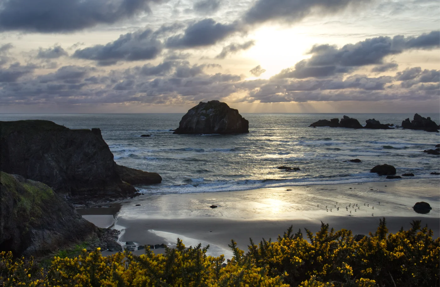 Face Rock at sunset on the coast at Bandon, Oregon