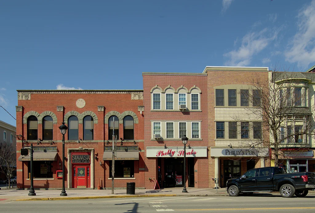 Downtown block in Stroudsburg, one of the larger cities in eastern Pennsylvania's Pocono Mountain region