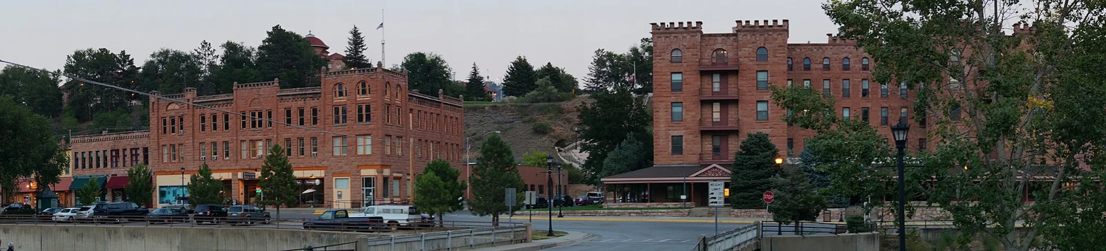 Historic sandstone buildings in Hot Springs, South Dakota