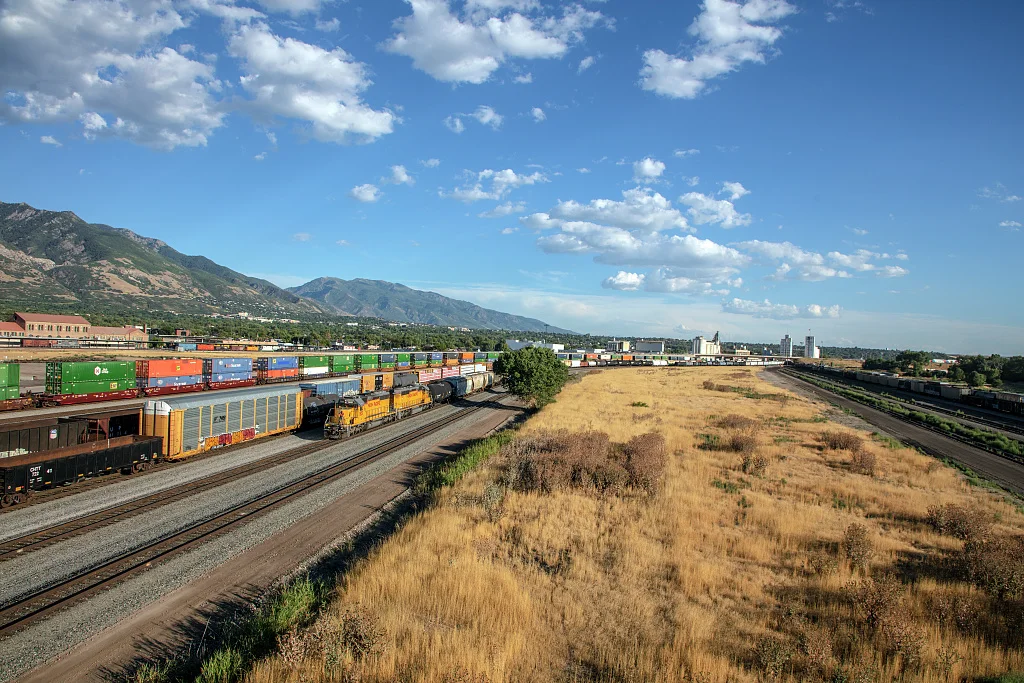 View of historic Ogden Union Station, which now (as of 2022) houses railroad, firearms, classic-car, and western-heritage museums, two art galleries, a research library, and a photographic collection