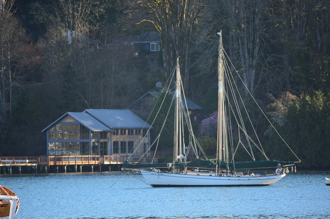 Sailboat moored in Eagle Harbor on Bainbridge Island