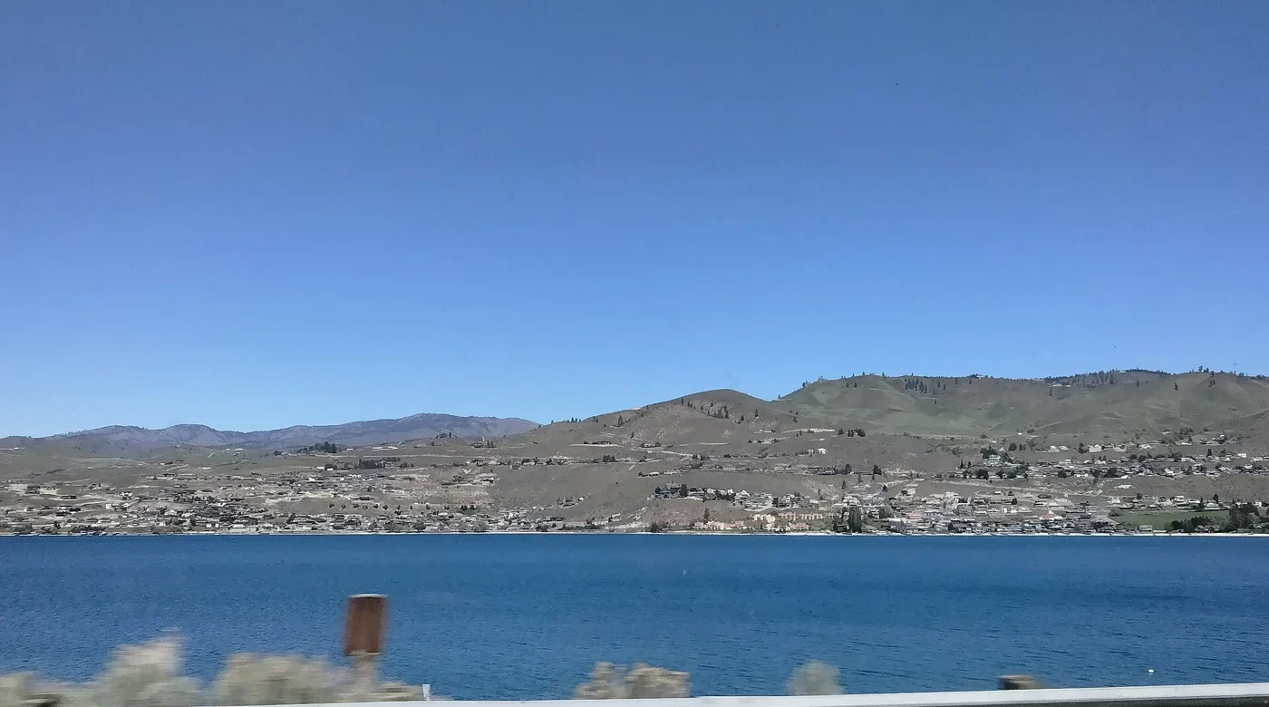 Winter view across Lake Chelan toward the Manson orchards