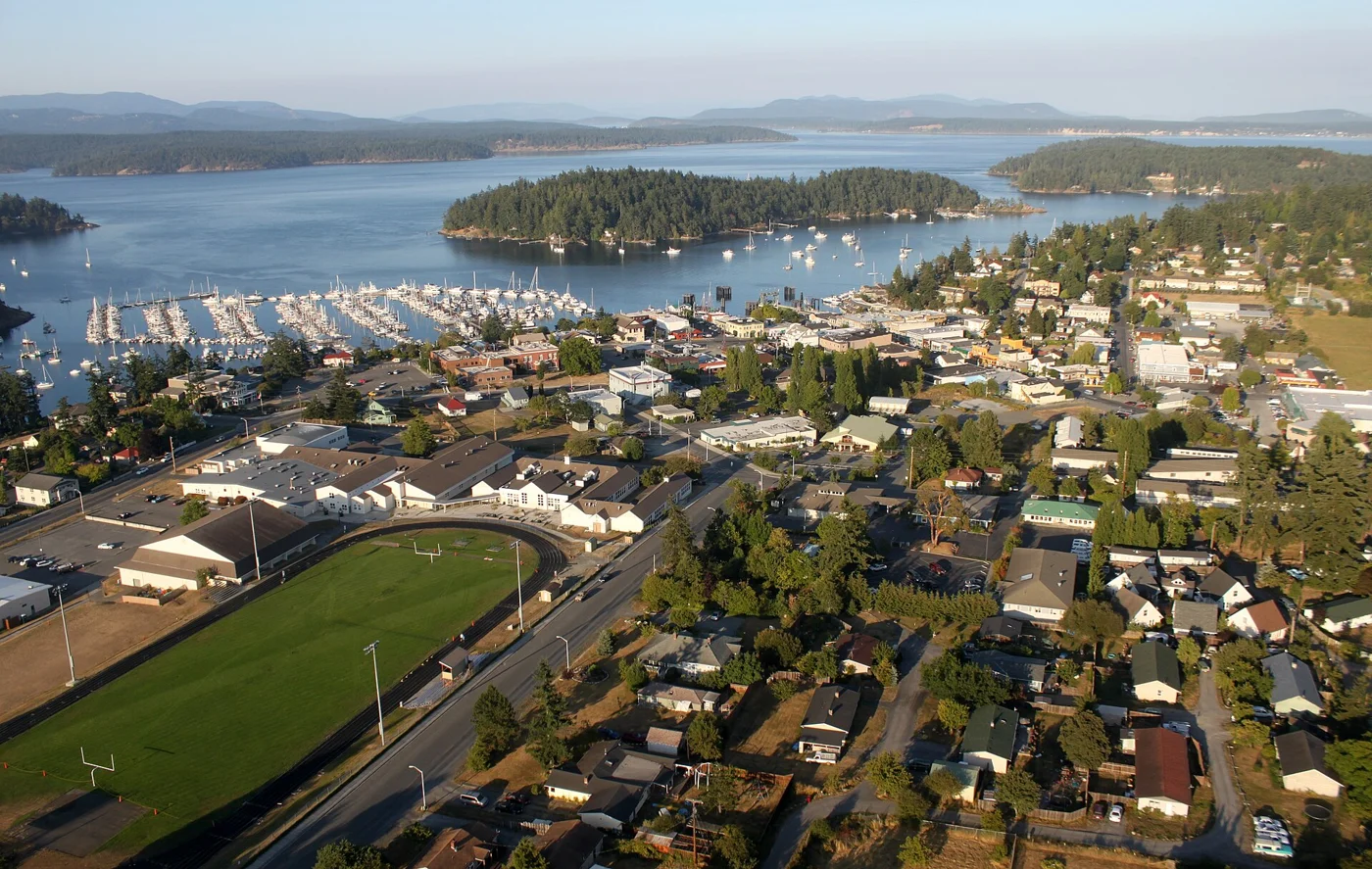 Aerial view of Friday Harbor on San Juan Island, Washington