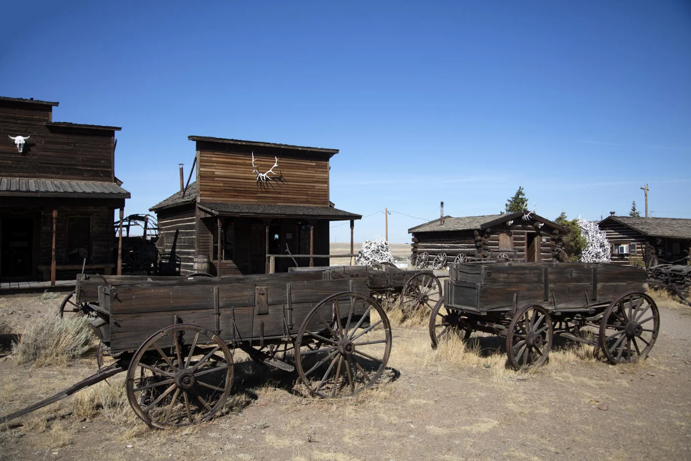 Restored historic cabins at Old Trail Town in Cody, Wyoming