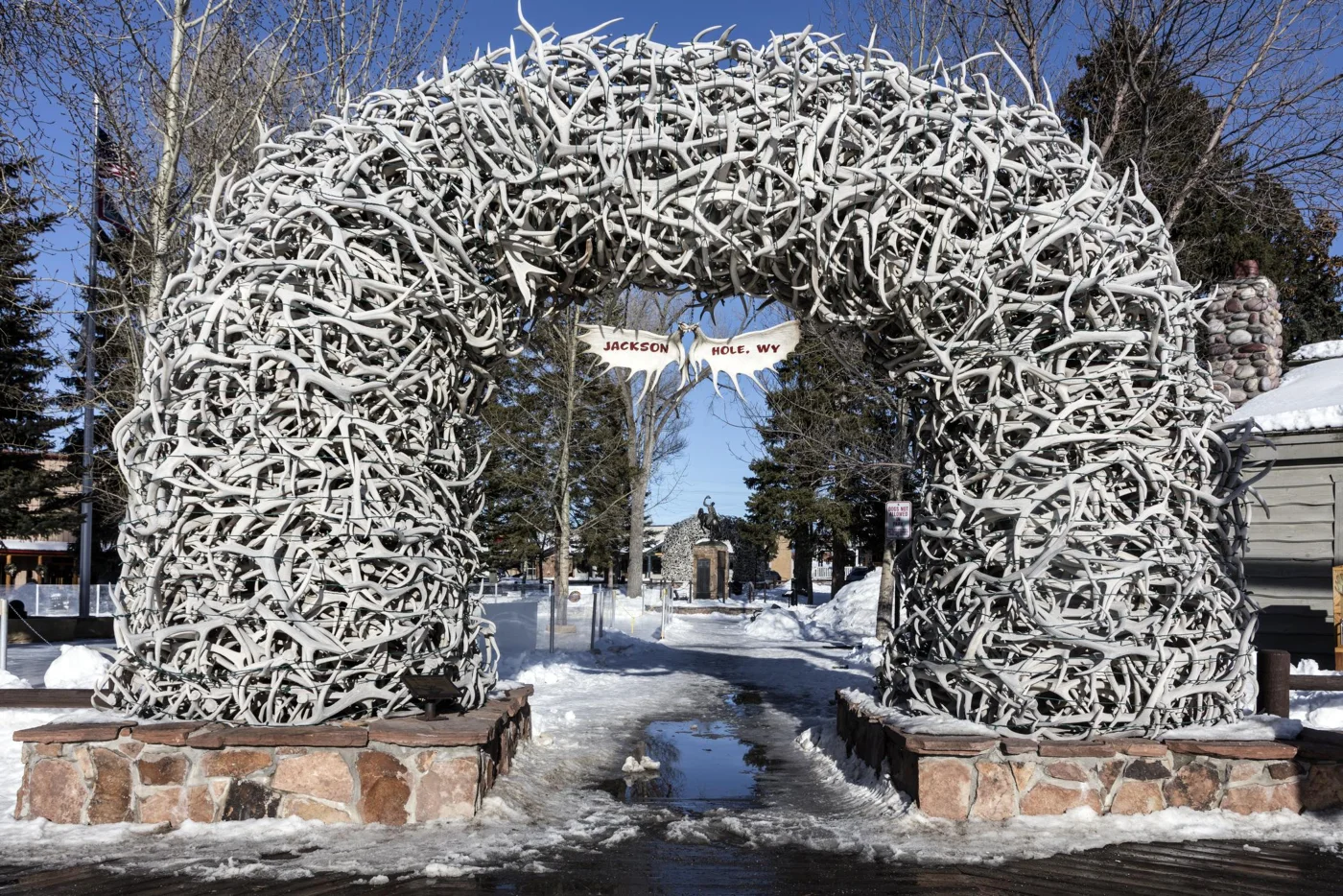 An elk-antler arch at the town square in Jackson, Wyoming