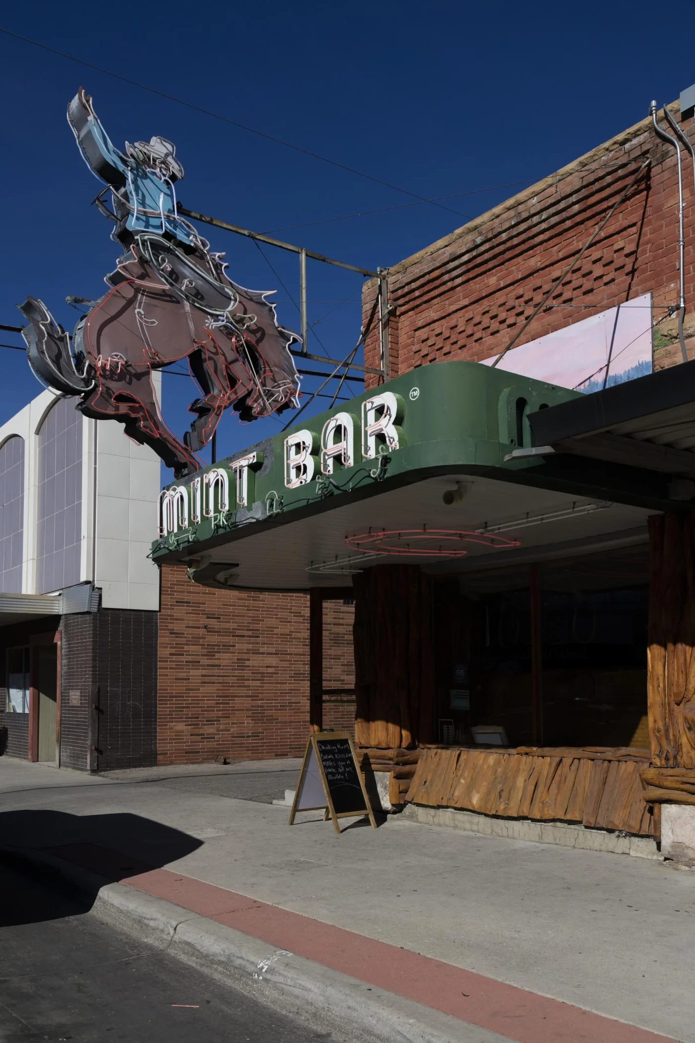 The historic Mint Bar exterior in downtown Sheridan, Wyoming