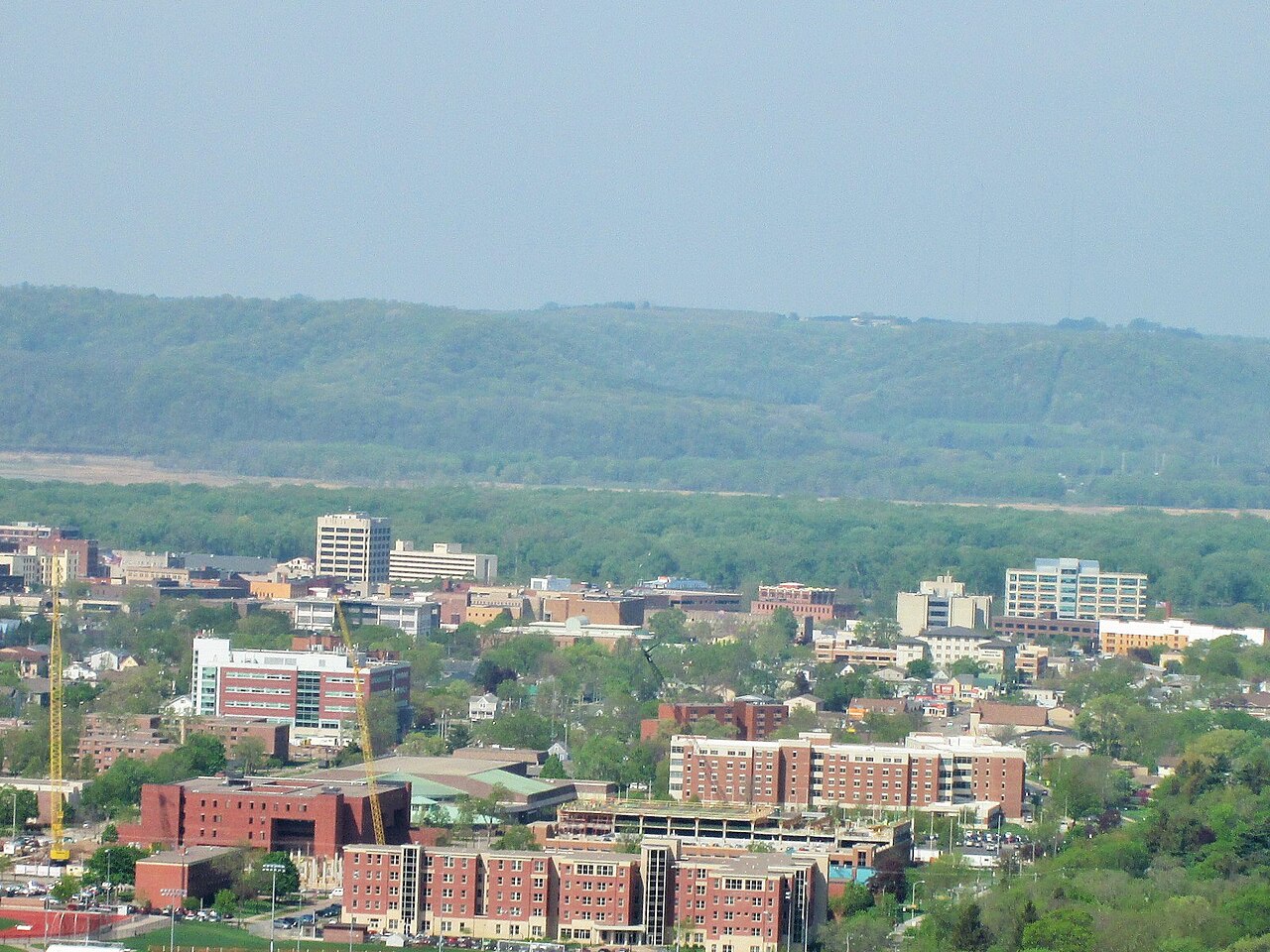 UW-La Crosse campus and downtown La Crosse as seen from the east bluffs.
