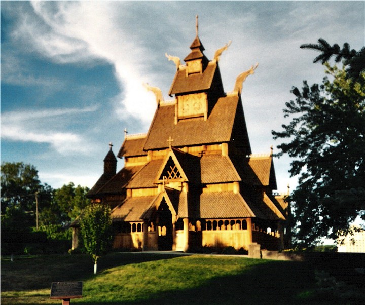 A reproduction of a "stave" church in the Scandinavian Heritage Park in Minot, North Dakota