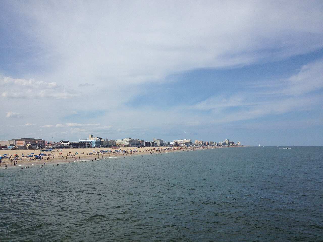 A view of the beach in Ocean City, Maryland looking north from the pier.
