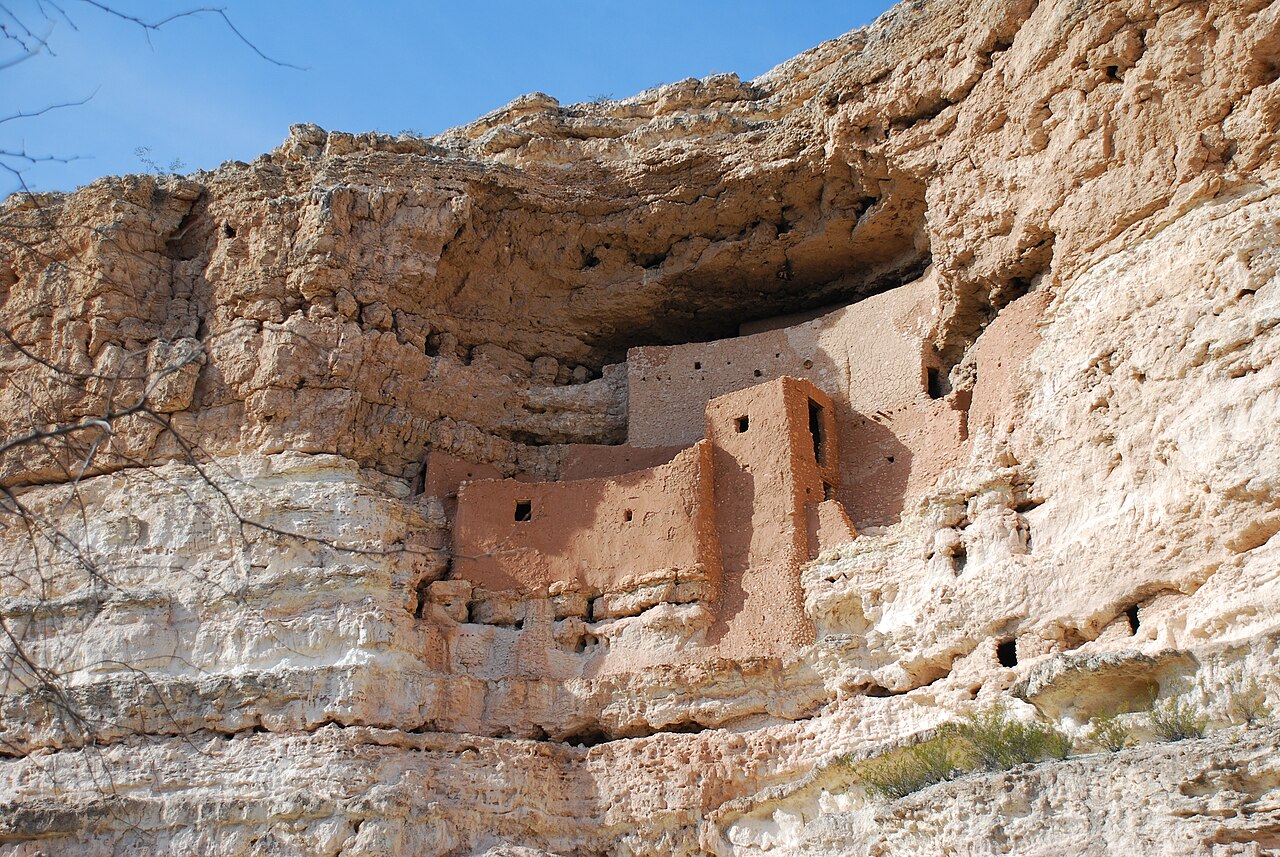 Montezuma Castle National Monument, located near Camp Verde, Arizona, in the Southwestern United States, features well-preserved cliff-dwellings.