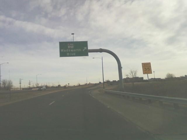 US 285 northbound(eastbound) at Wadsworth exit near Lakewood, Colorado.