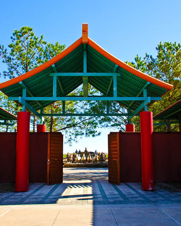 Military Gate to Terra cotta army at Forbidden Gardens in Katy, TX